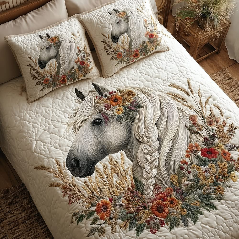 Horse Quilted Bedding Set Beautiful Christmas Bedspread Set For Horse Lovers