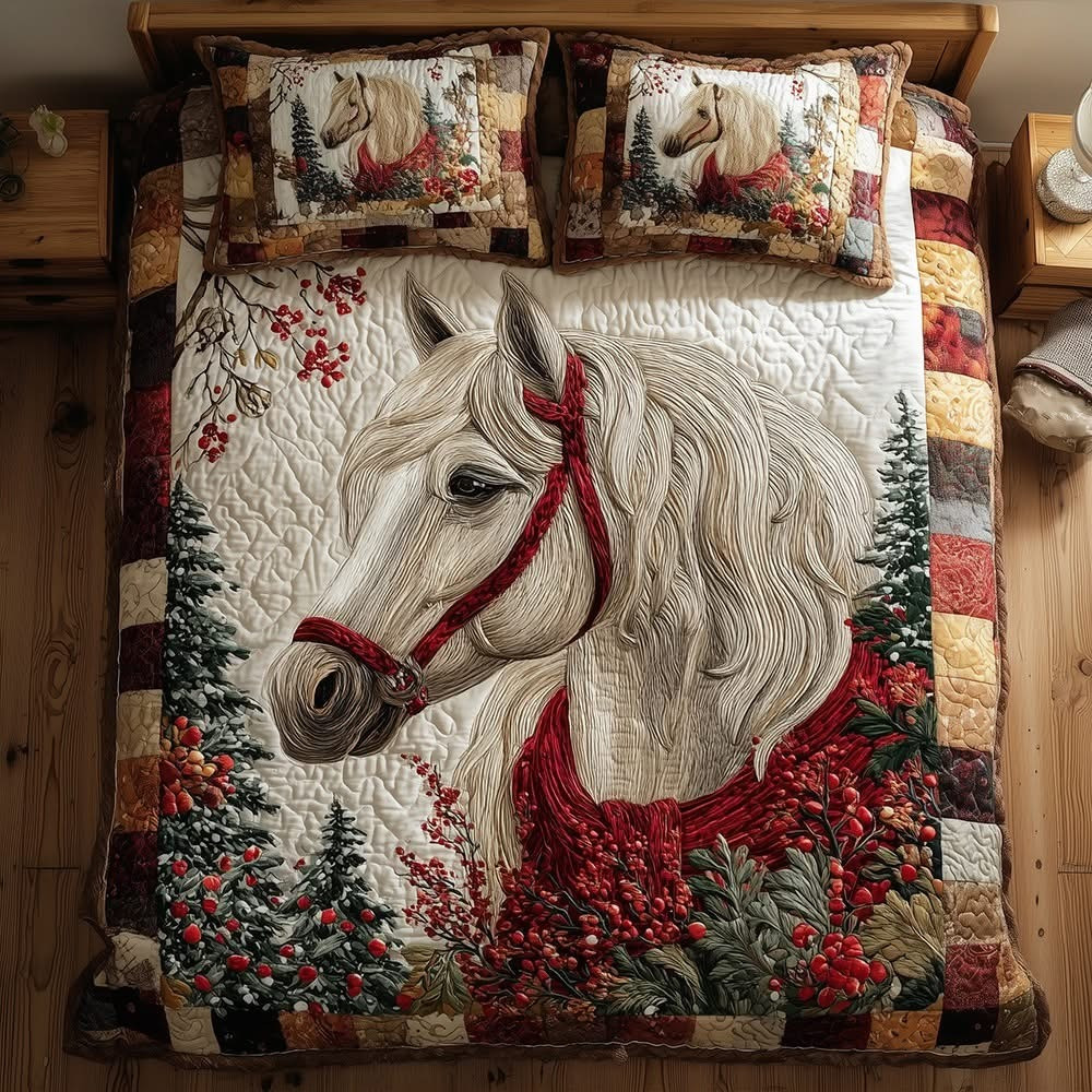 Horse Quilted Bedding Set Horse Themed Duvet Cover Gift For Horse Owners