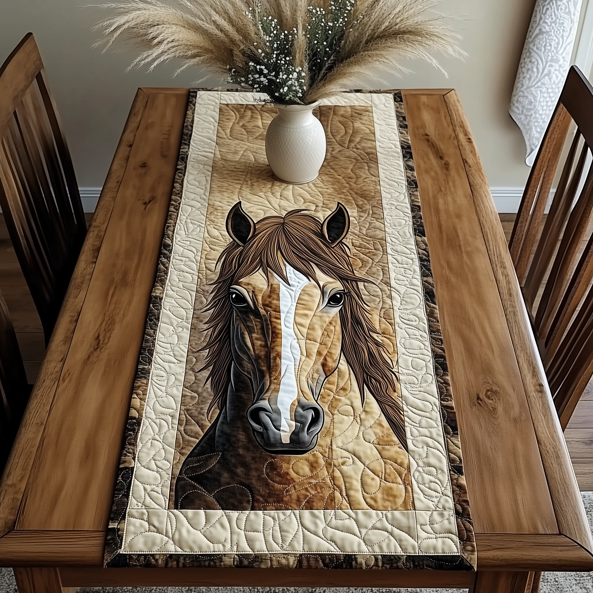 Horse Quilted Table Runner Long Dining Table Runner Cute Horse Gifts