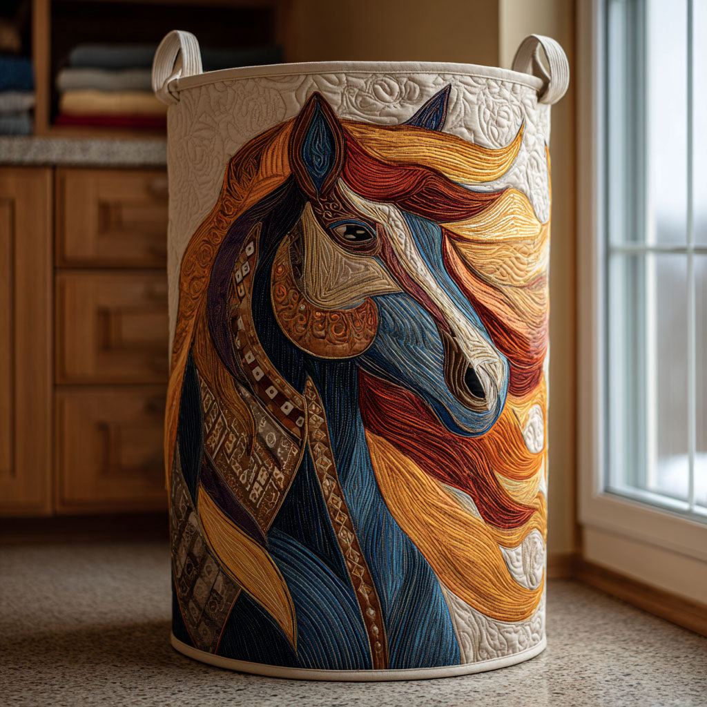 Horse Spirit Quilted Laundry Basket Home Decor Shop Gifts For Horse Back Riders
