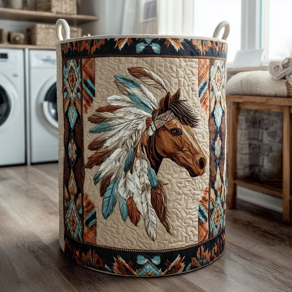 Horse Trail Quilted Laundry Basket Foldable Hamper Great Native American Presents