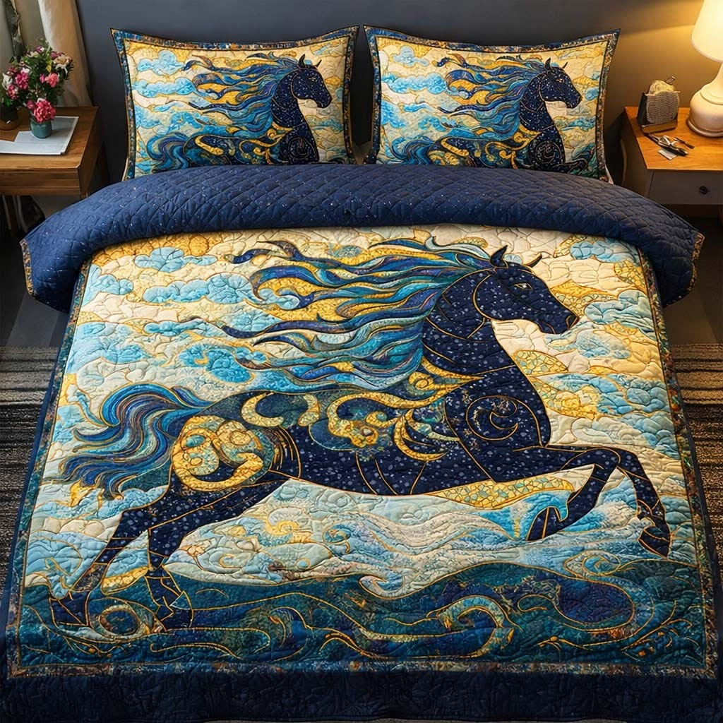 Horse Wind Stallion Quilted Bedding Set Bedroom Decor Gifts Ideas For Horse Lovers