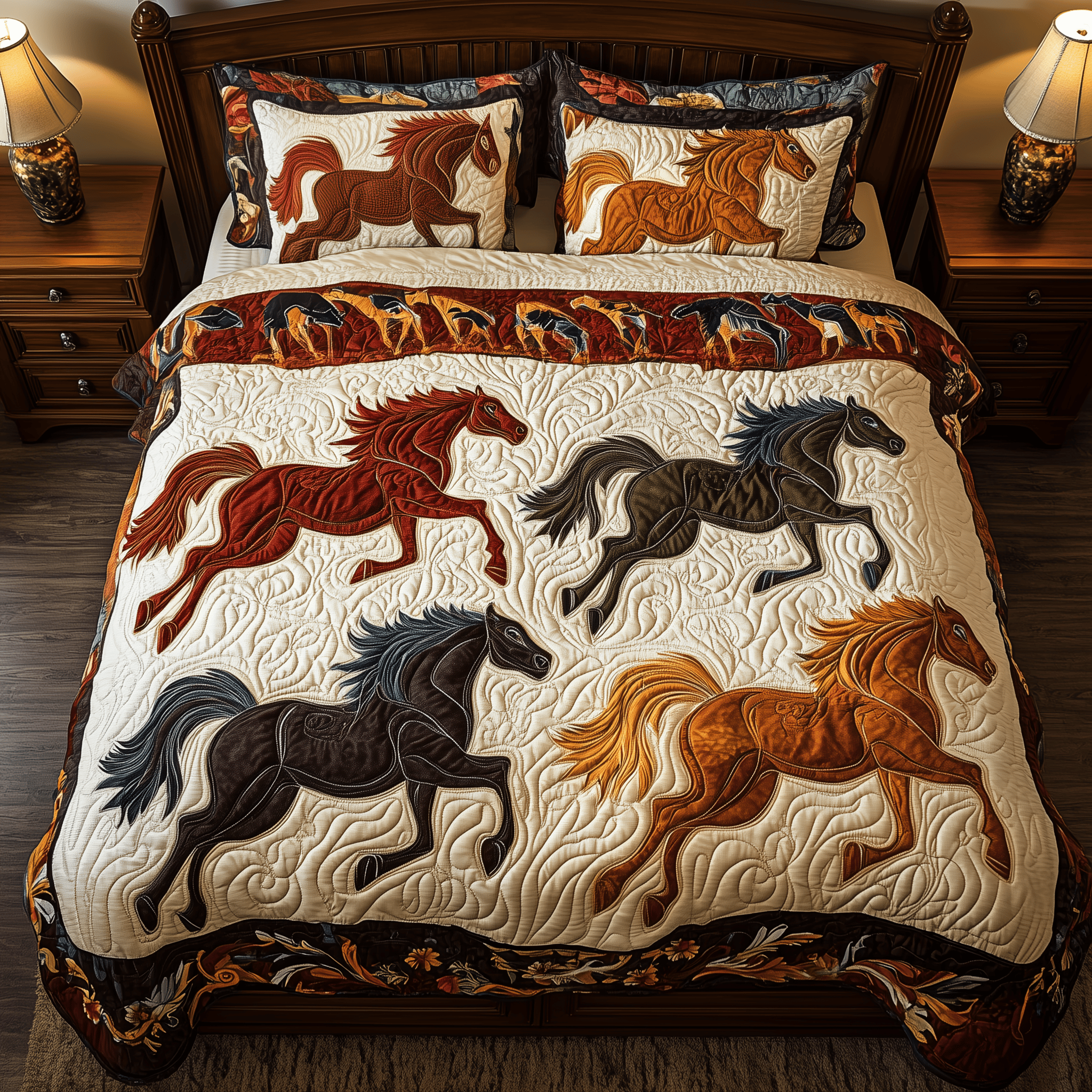 Horses of Fortune Quilted Bedding Set Best King Bedding Sets Horsey Gifts For Friends