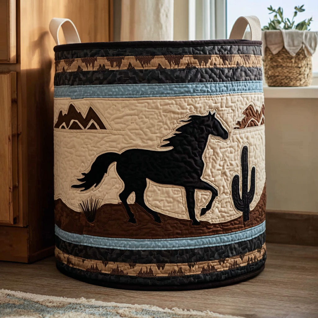 Horses of the High Plains Quilted Laundry Basket Foldable Laundry Basket Christmas Presents For Cowboys