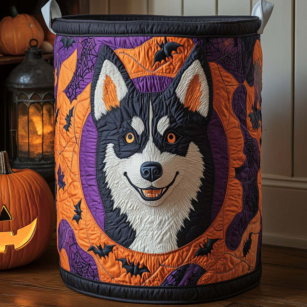 Howloween Husky Quilted Laundry Basket Best Foldable Laundry Basket Husky Themed Gifts