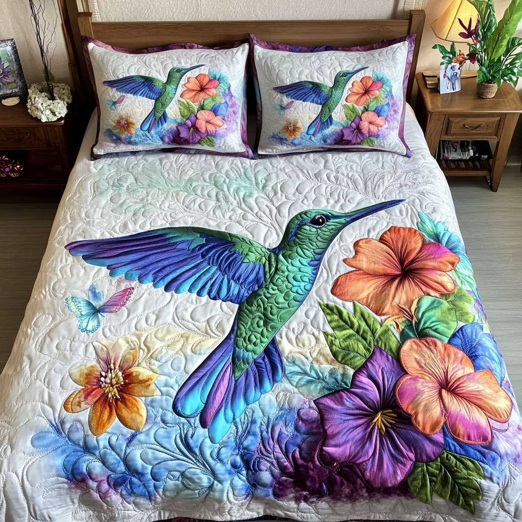 Humming Harmony Quilted Bedding Set Cute Bedroom Decor Great Hummingbird Themed Gifts