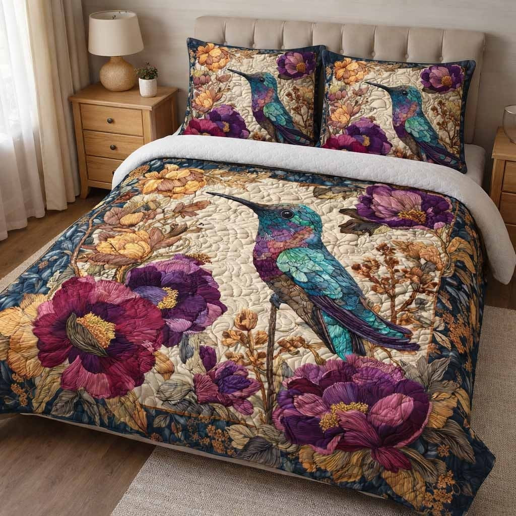 Hummingbird Bloom Quilted Bedding Set Nice Bedding Sets Perfect Mother' Day Gifts
