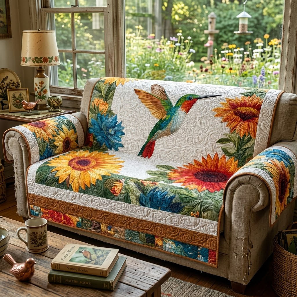 Hummingbird Blossom Haven Quilted Sofa Cover Living Room Decorations Hummingbird Mother's Day Gifts