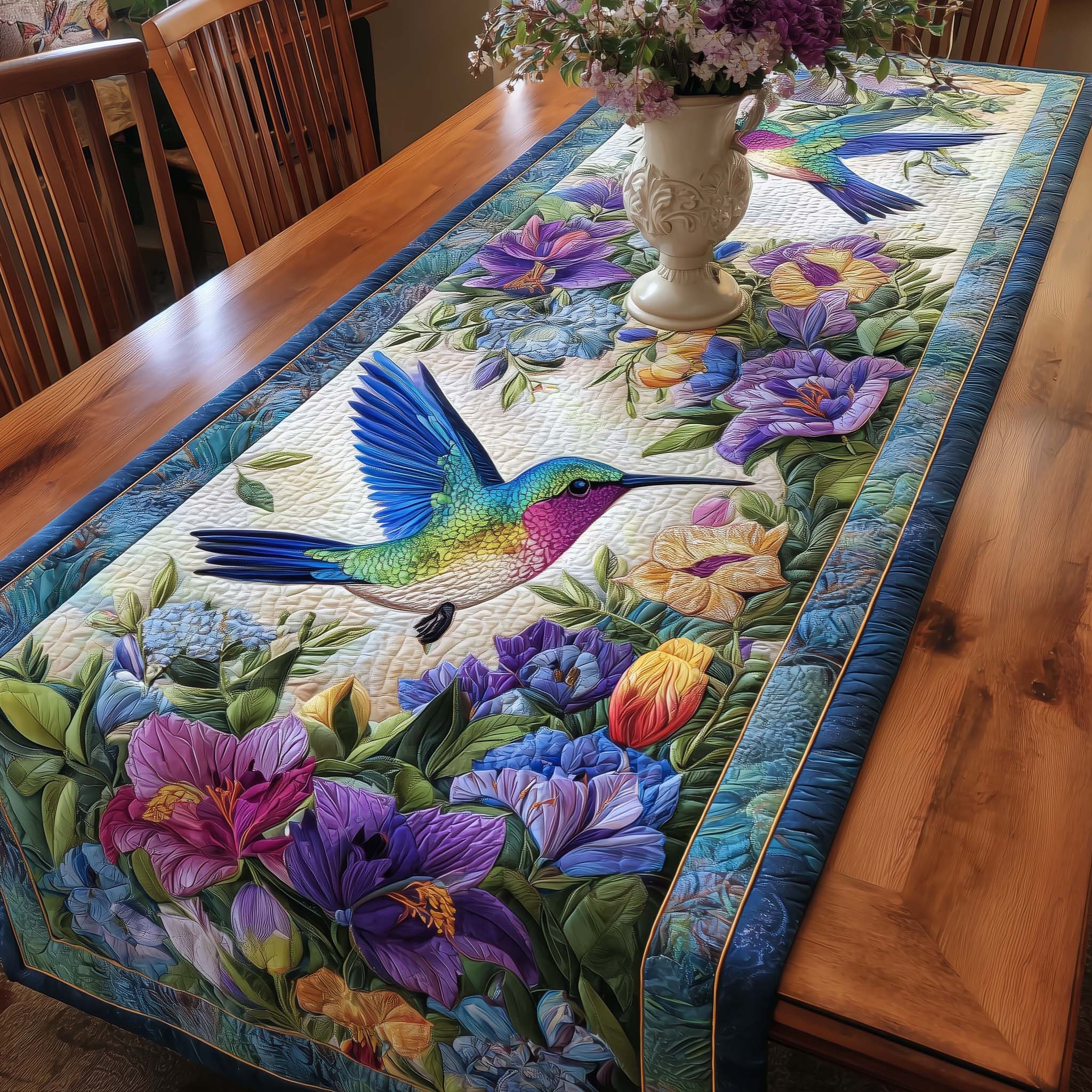 Hummingbird Charm Quilted Table Runner Dining Room Decor Hummingbird Mother'S Day Gifts