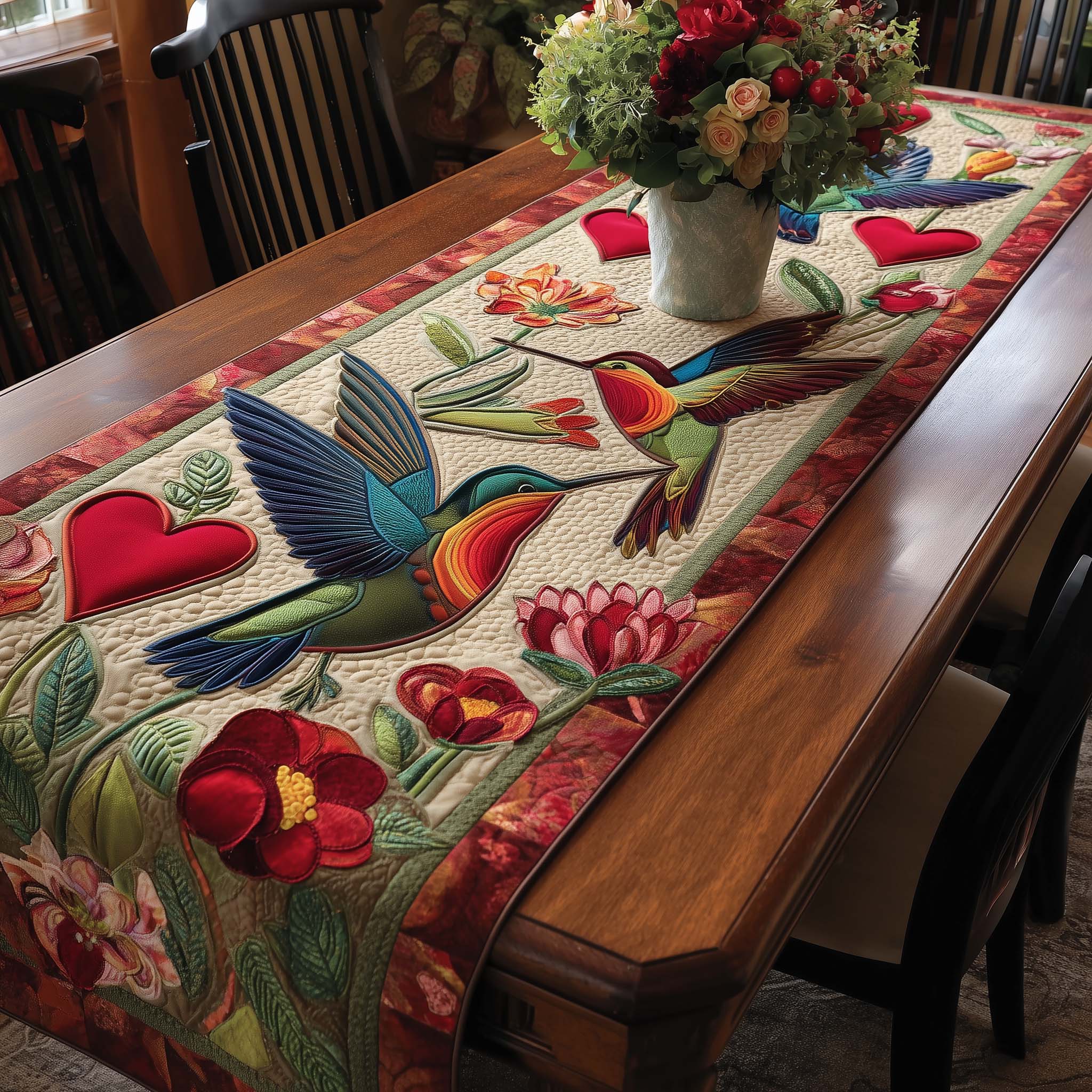 Hummingbird Charm Quilted Table Runner Dining Room Decor Ideas Best Gifts For Hummingbird Lovers