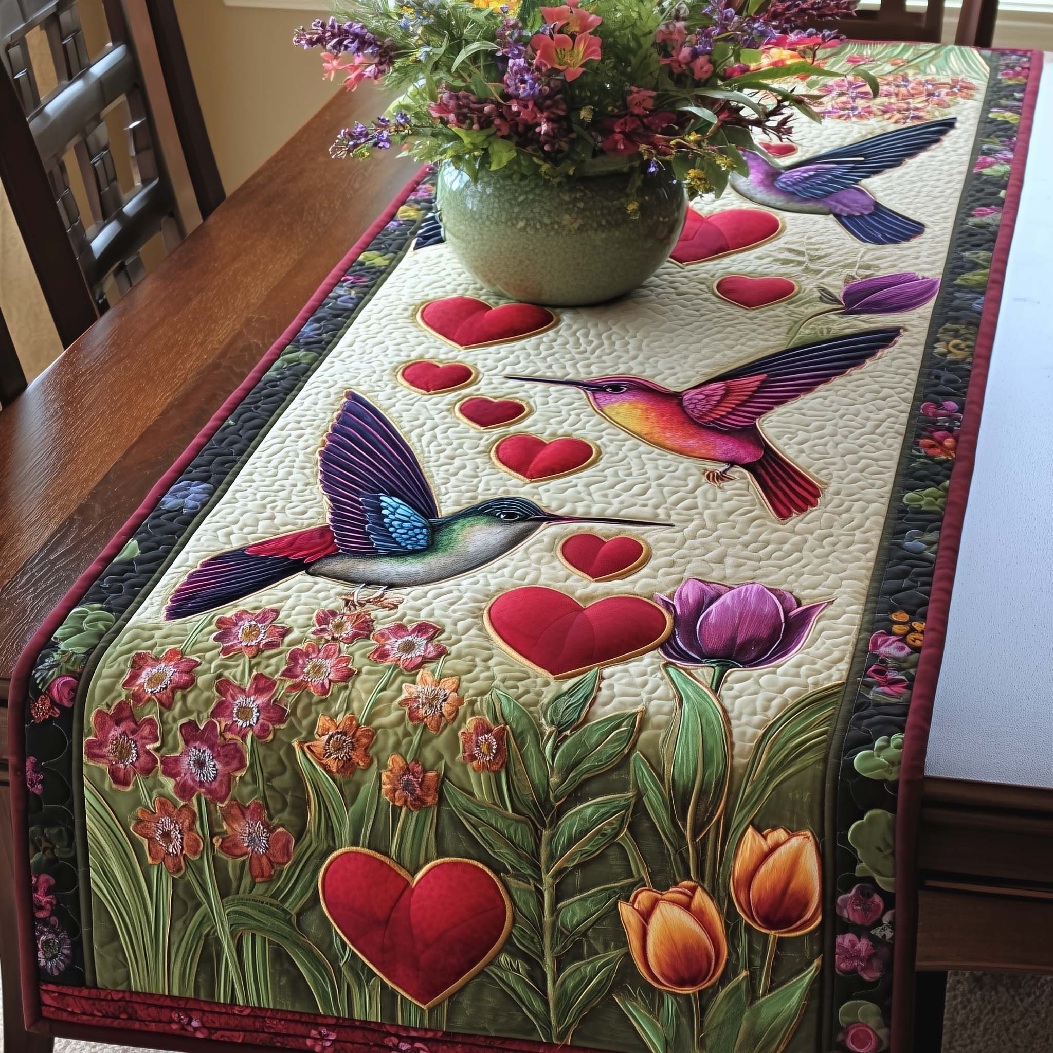 Hummingbird Charm Quilted Table Runner Dining Room Table Toppers Hummingbird Gifts For Mom