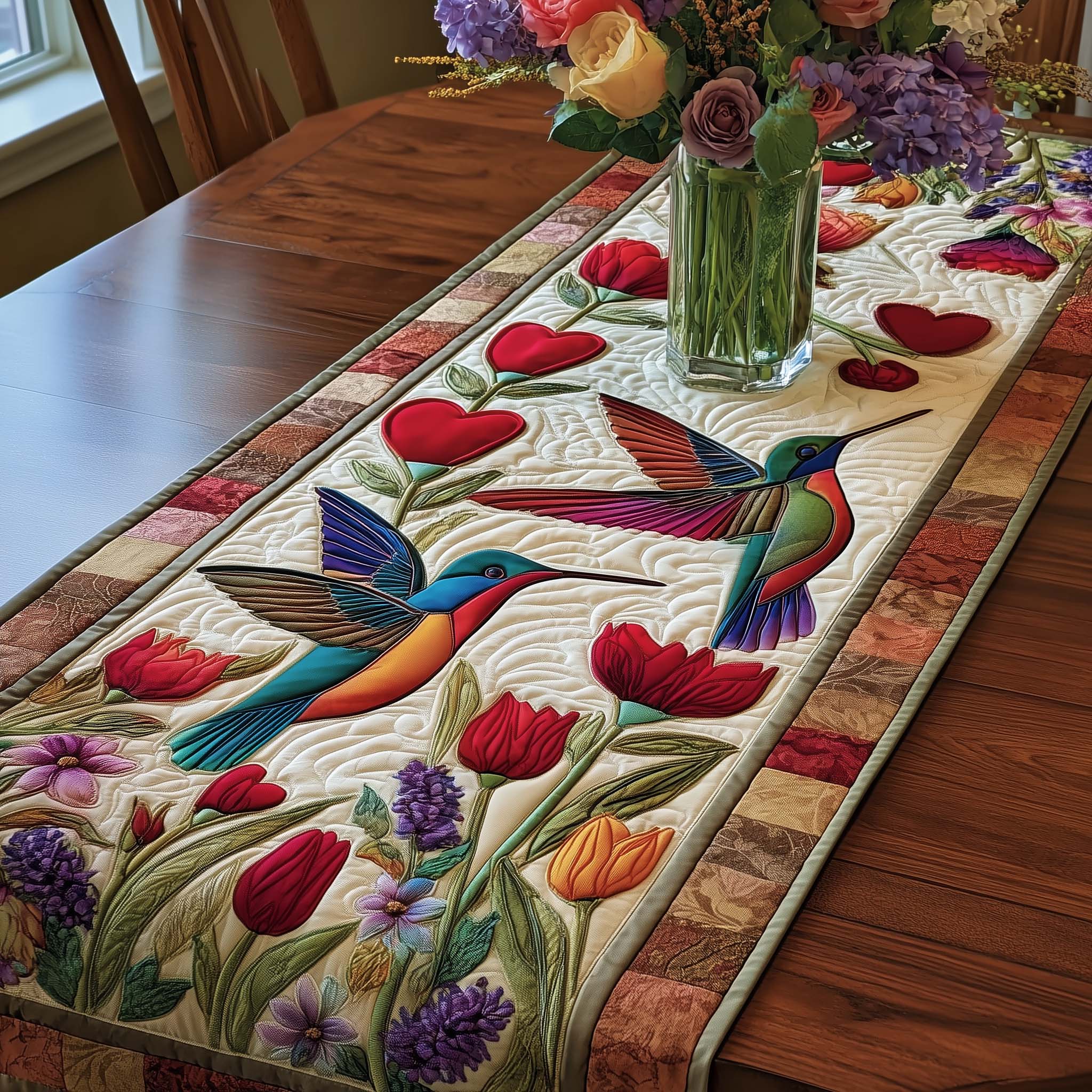 Hummingbird Charm Quilted Table Runner Dinner Table Decor Hummingbird Gifts For Grandma