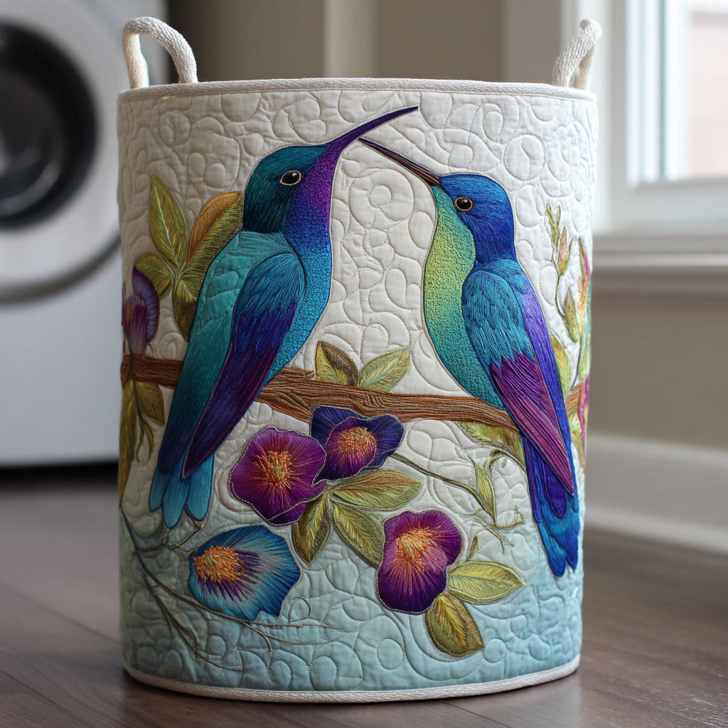 Hummingbird Delight Quilted Laundry Basket Colorful Bird Washing Basket Gift For Her