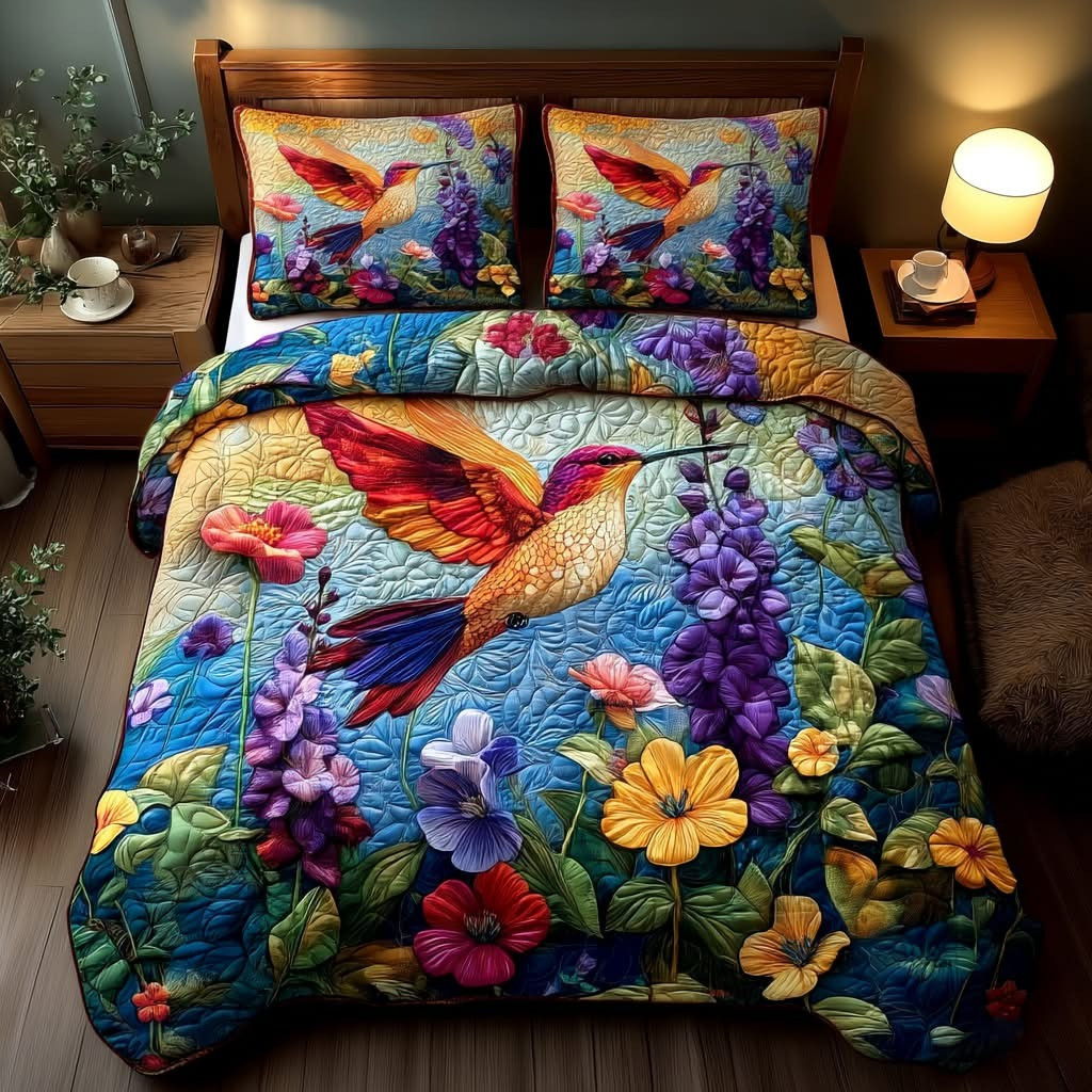 Hummingbird Floral Whispering Wings Garden Quilted Bedding Set Hummingbird Gifts For Women
