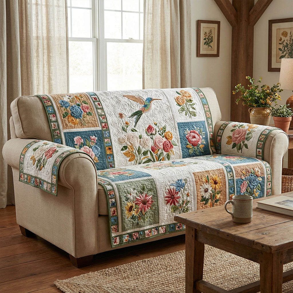 Hummingbird Garden Haven Quilted Sofa Cover Indoor Decor Gifts For Hummingbird Watchers