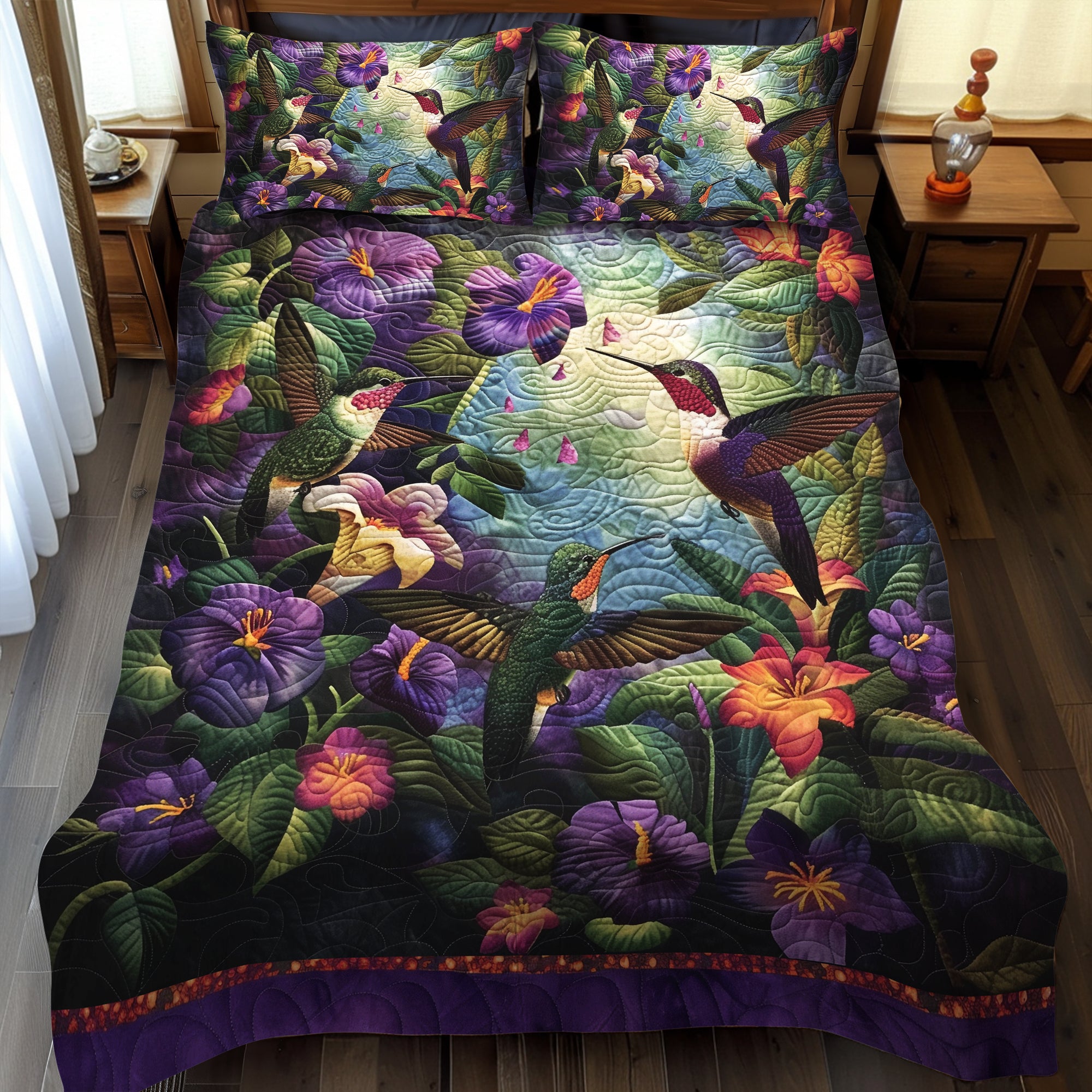 Hummingbird Garden Quilted Bedding Set Cute Room Decor Awesome Hummingbird Gifts