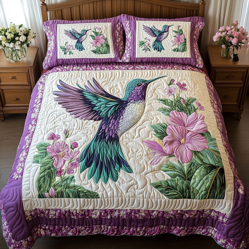 Hummingbird Glow Quilted Bedding Set Cozy Bedroom Decor Hummingbird Gifts For Him
