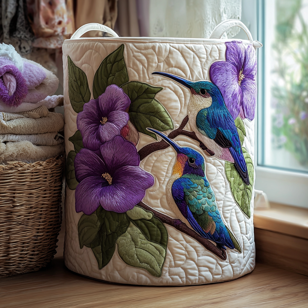 Hummingbird Glow Quilted Laundry Basket Unusual Laundry Basket Hummingbird Themed Gifts