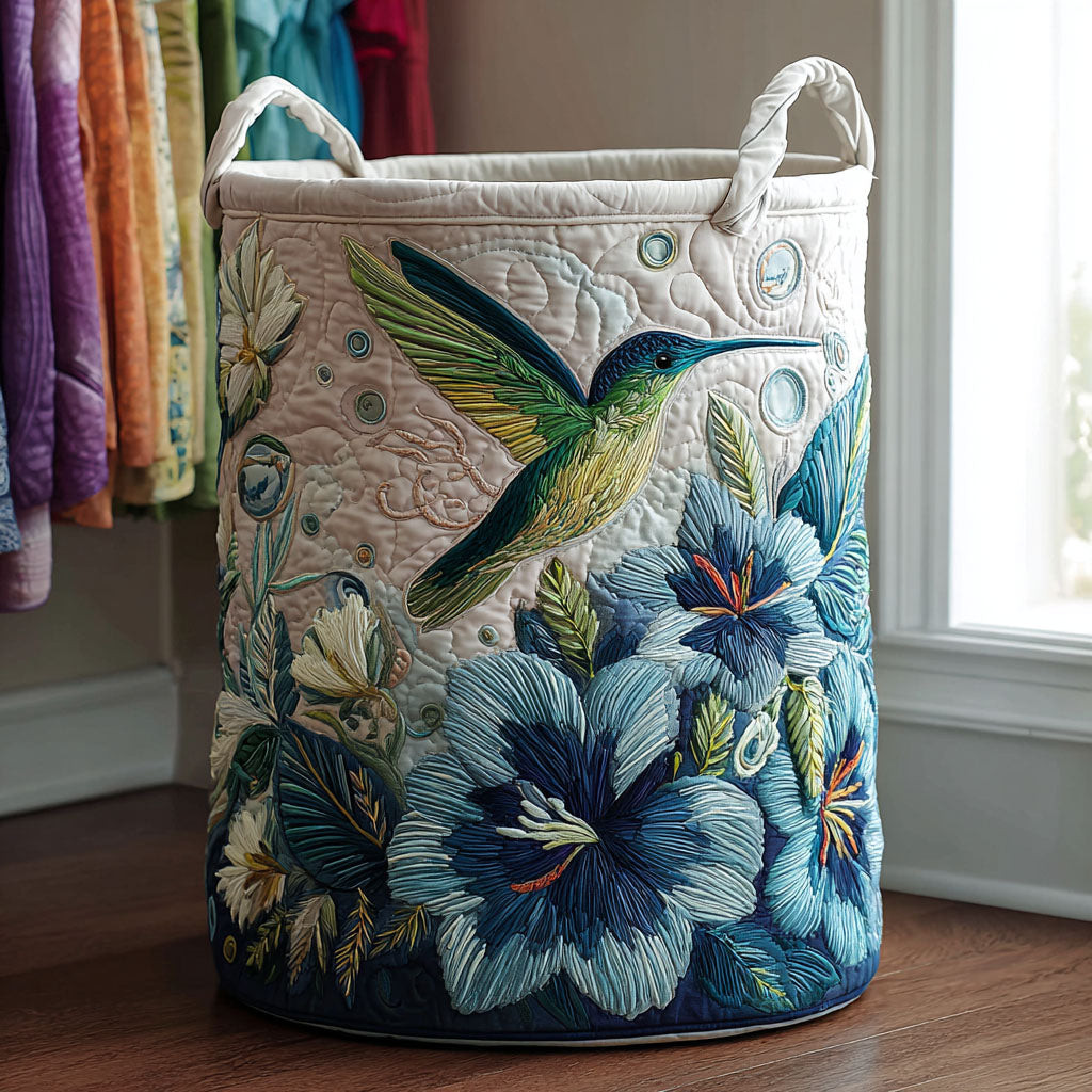 Hummingbird Grace Quilted Laundry Basket Floral Bird Clothes Hamper Gift For Mom