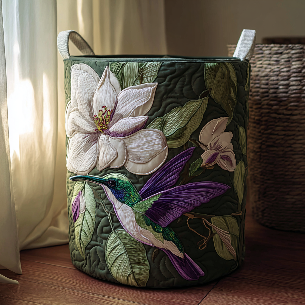 Hummingbird Grace Quilted Laundry Basket Unique Clothes Hamper Awesome Gifts For Hummingbird Lovers