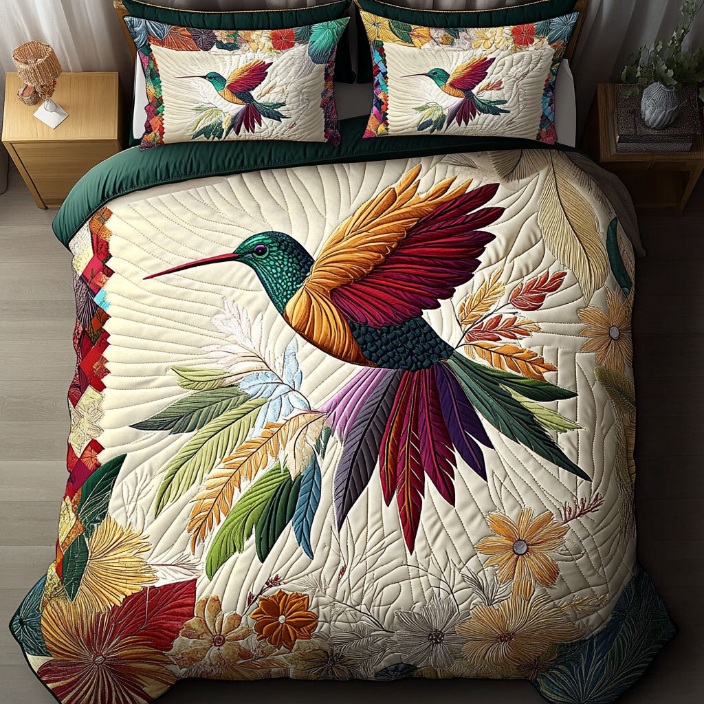 Hummingbird Harmony Quilted Bedding Set Best Bedspread Set Hummingbird Gifts For Mom Grandma