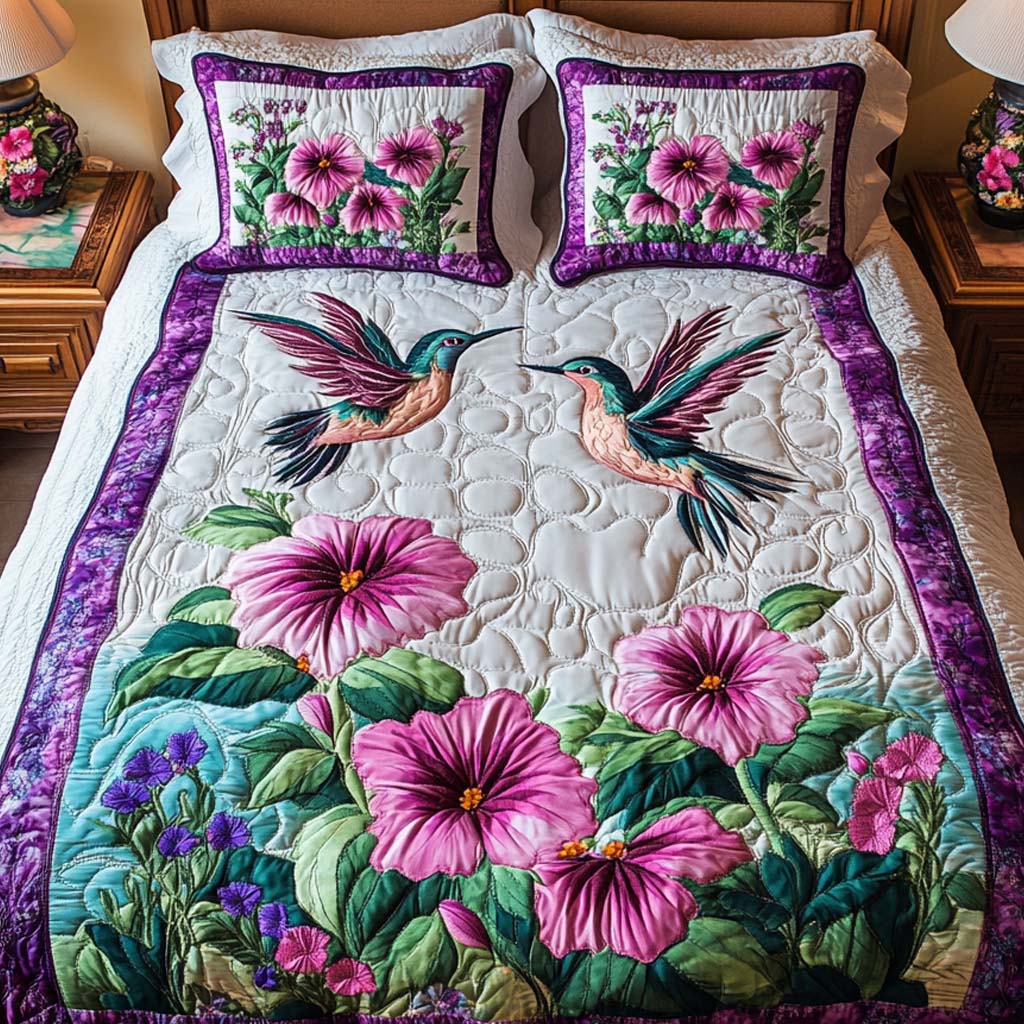 Hummingbird Harmony Quilted Bedding Set Cute Bed Sheets Hummingbird Feeder Gift