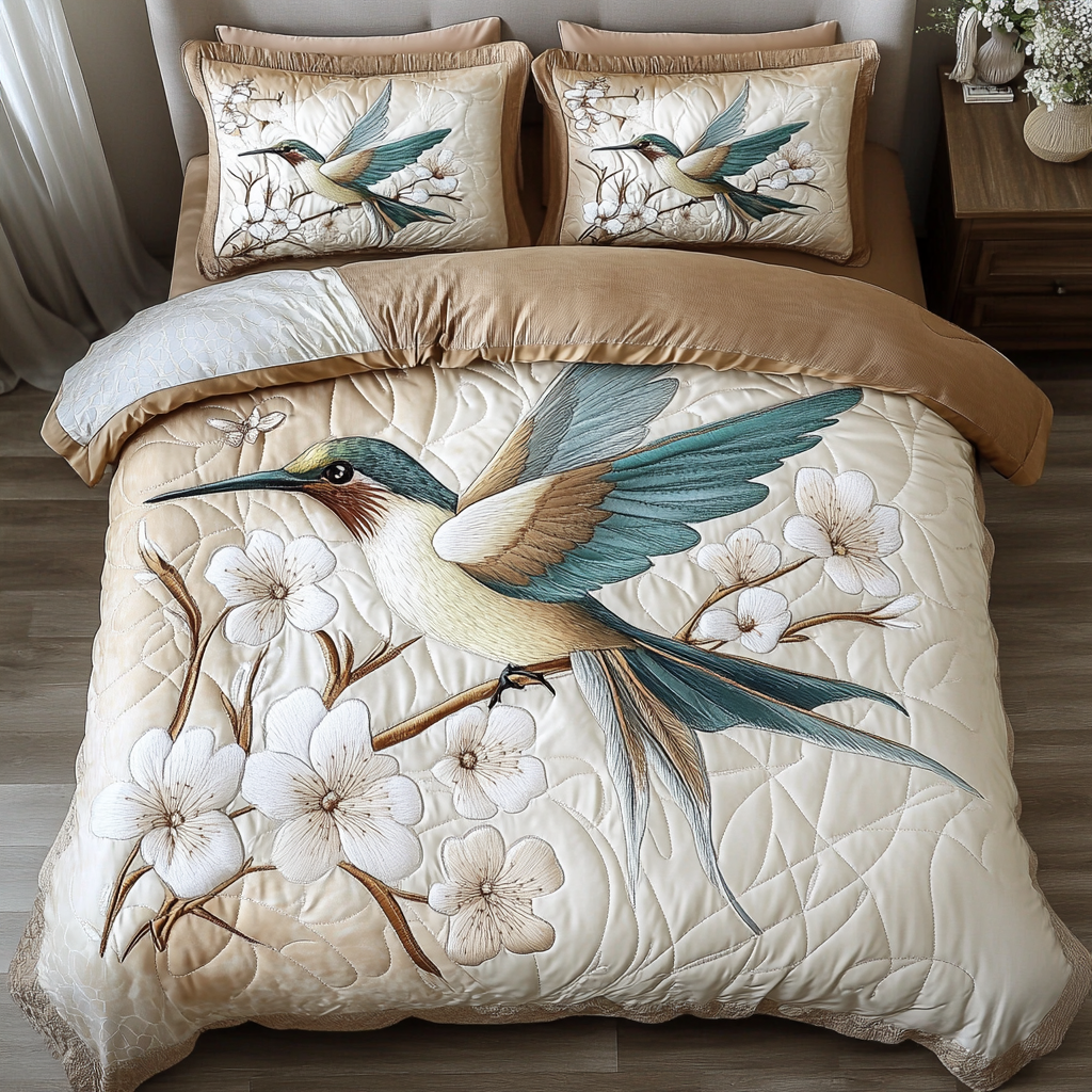 Hummingbird Haven Quilted Bedding Set Best Bedspread Set Gifts For Hummingbird Lovers