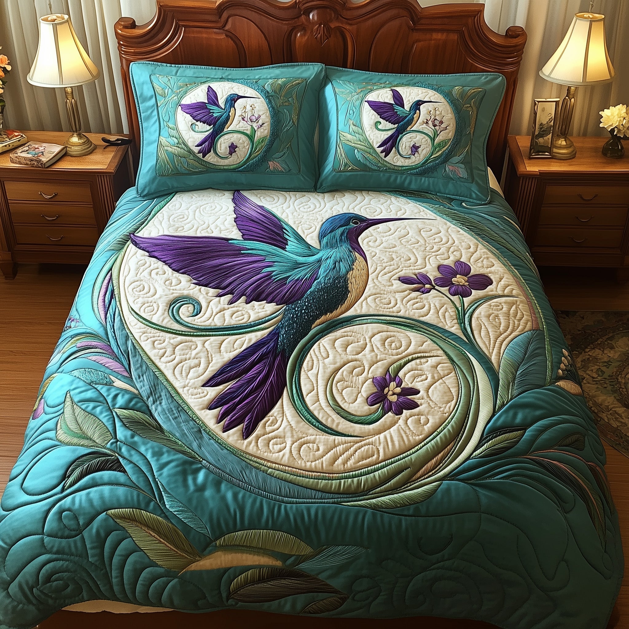 Hummingbird Haven Quilted Bedding Set Cover Bed Set Cool Hummingbird Gifts