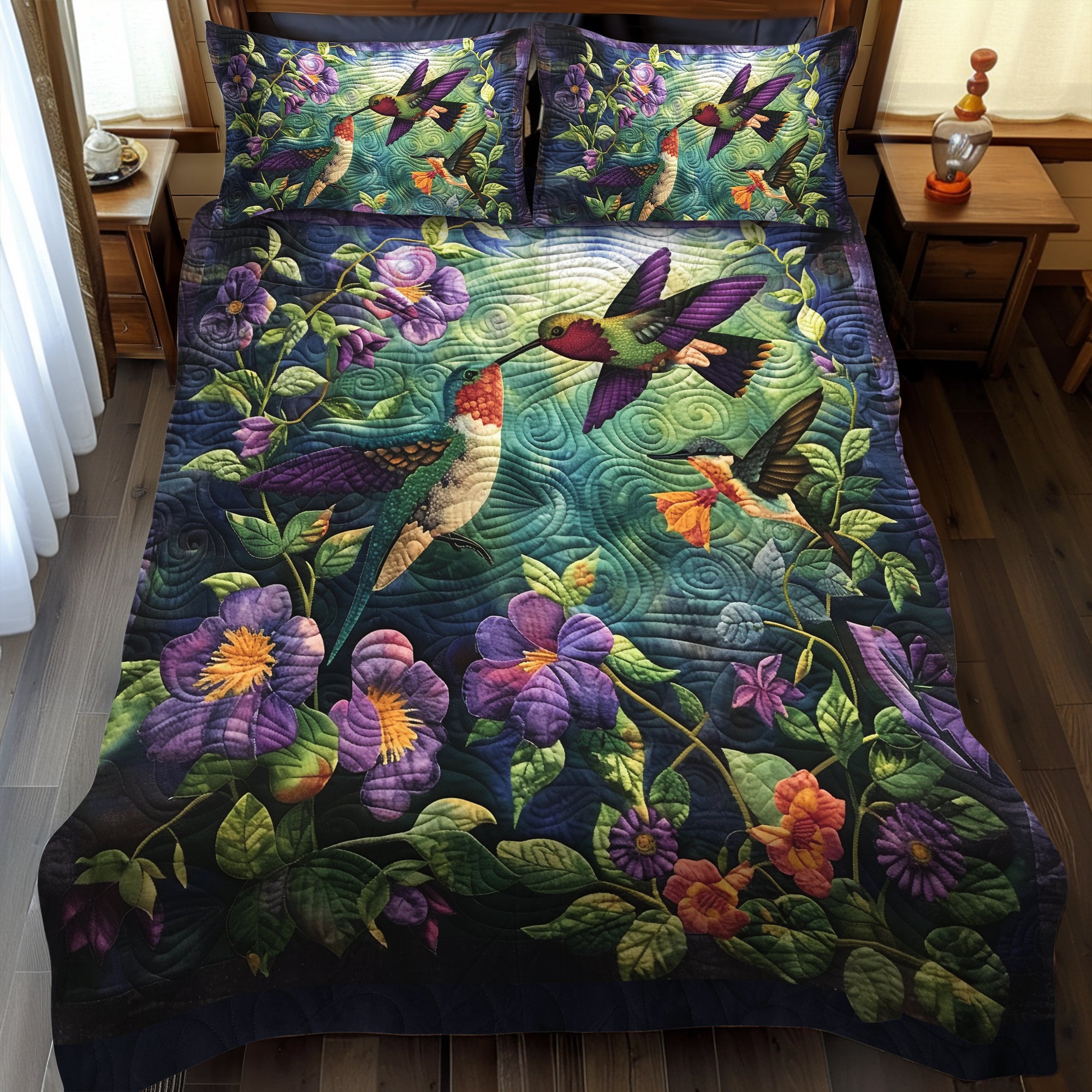 Hummingbird Kiss Quilted Bedding Set Best Comforter Sets Best Hummingbird Themed Gifts