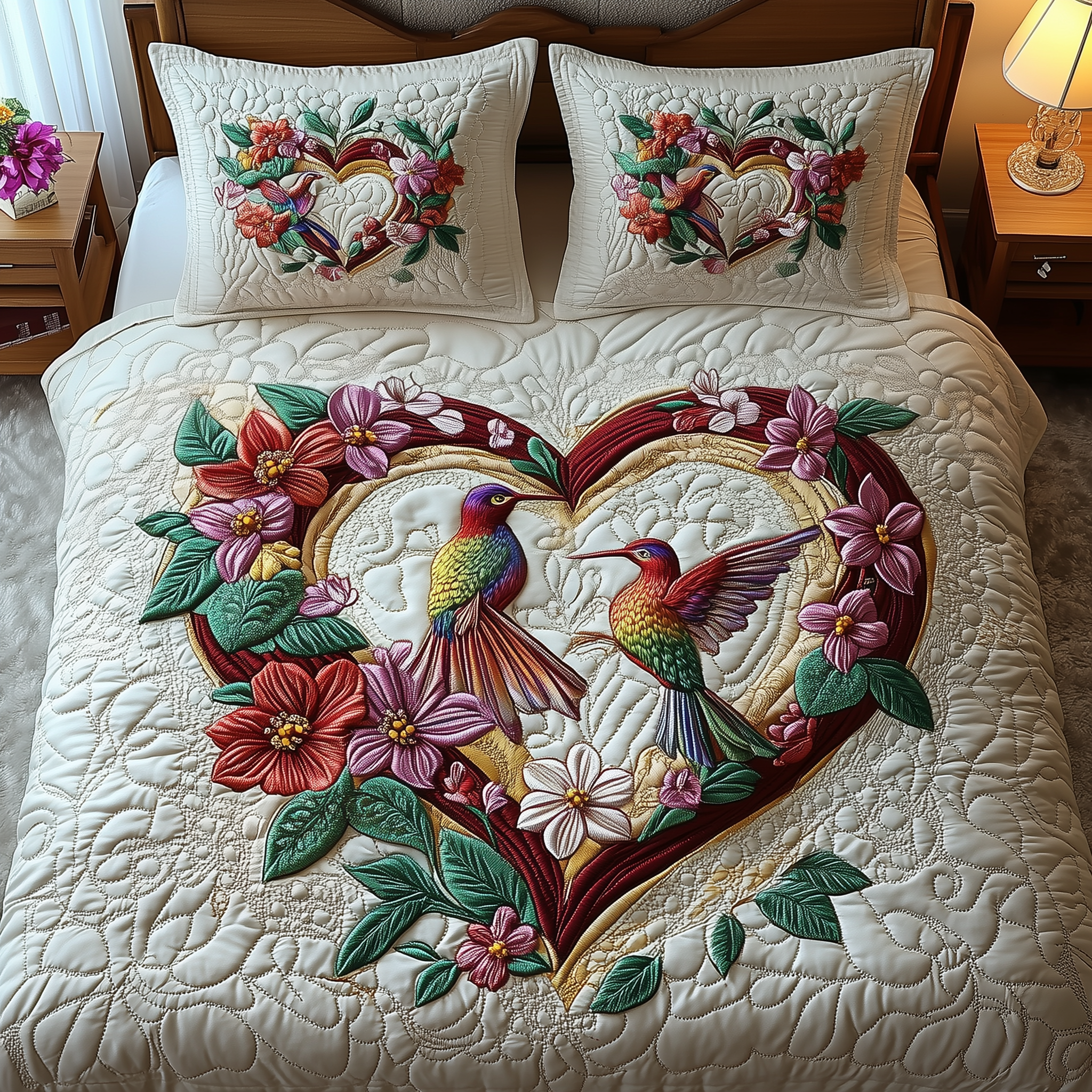 Hummingbird Love Quilted Bedding Set Boho Bedroom Furniture Hummingbird Gifts For Women