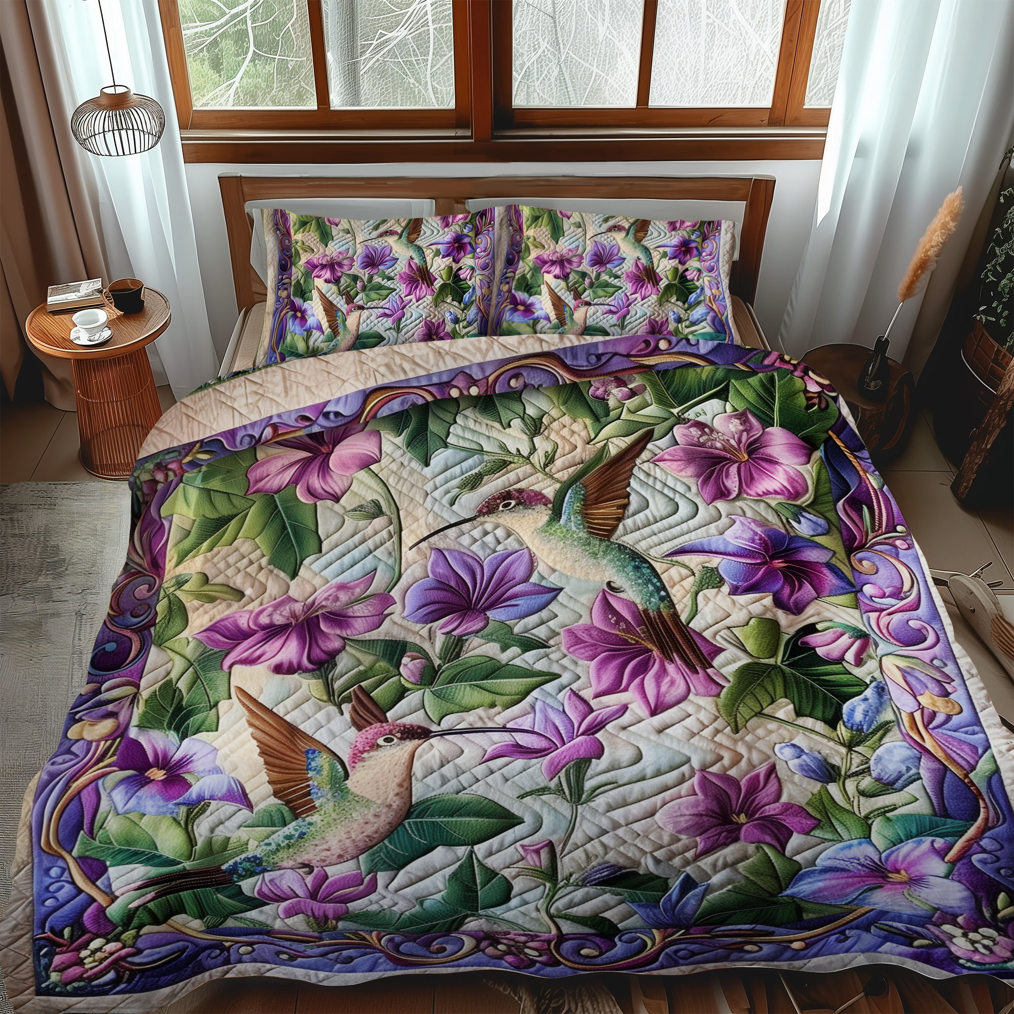 Hummingbird Paradise Quilted Bedding Set Best Sheet Sets Hummingbird Themed Gifts