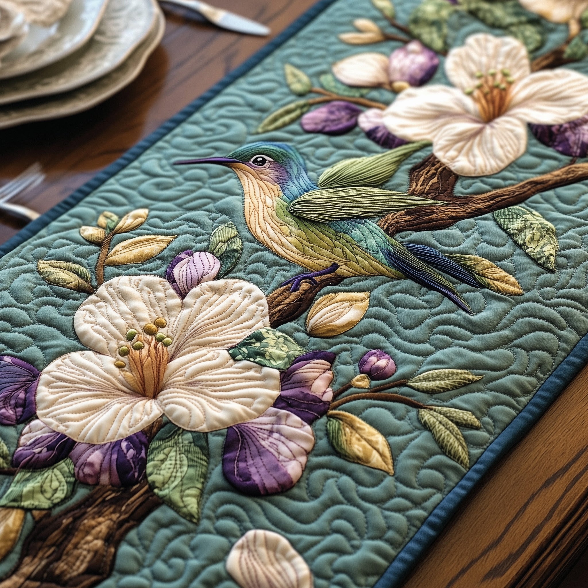Hummingbird Paradise Quilted Table Runner Dining Table Decor Beautiful Hummingbird Gifts