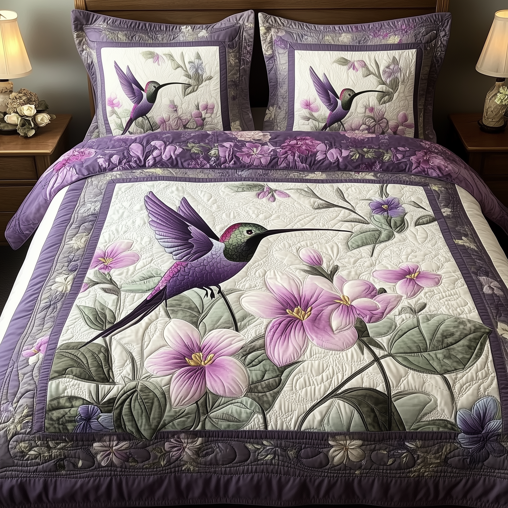 Hummingbird Quilted Bedding Set Best Bedsheets Good Gifts For Cat Lovers