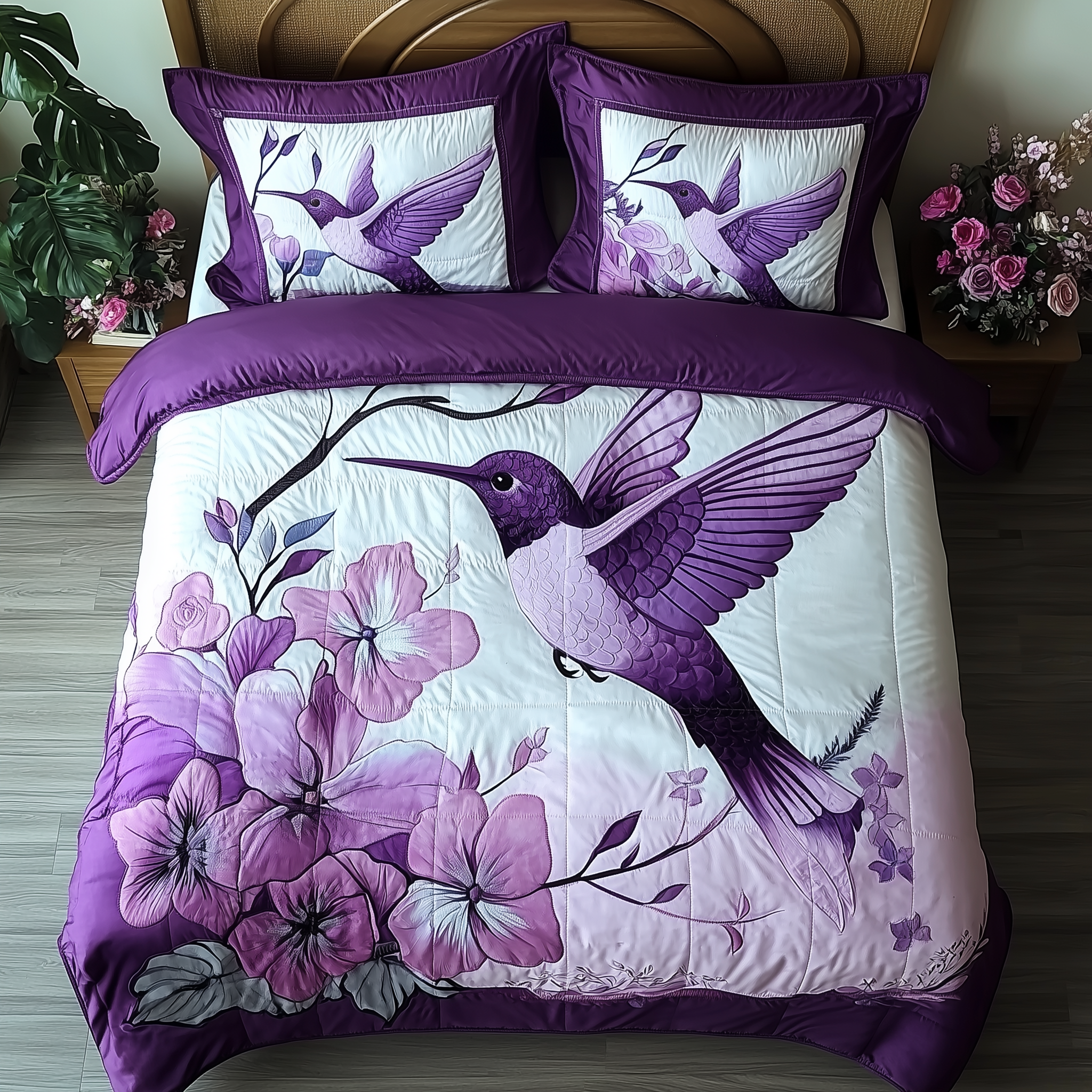 Hummingbird Quilted Bedding Set Unique Bed Sheet Set Cool Gifts For Cat Lovers