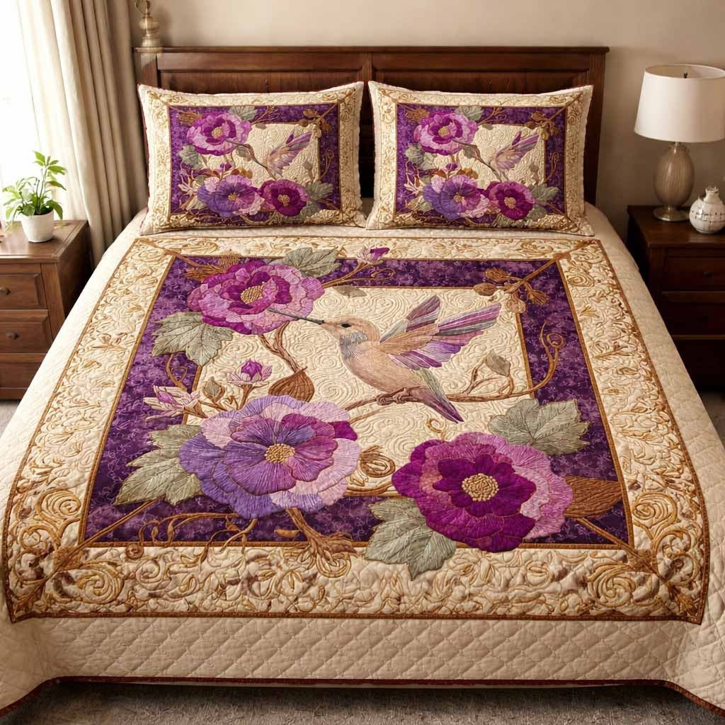 Hummingbird Royal Blossom Quilted Bedding Set Best Comforter Sets Gifts For Mother