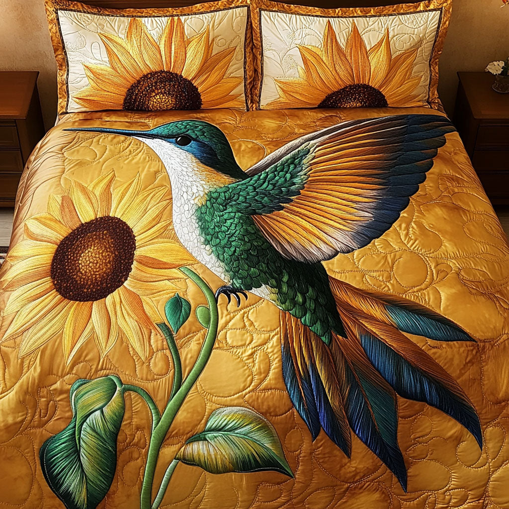 Hummingbird Sunflower Quilted Bedding Set Best Comforter Sets Best Gifts For Hummingbird Lovers