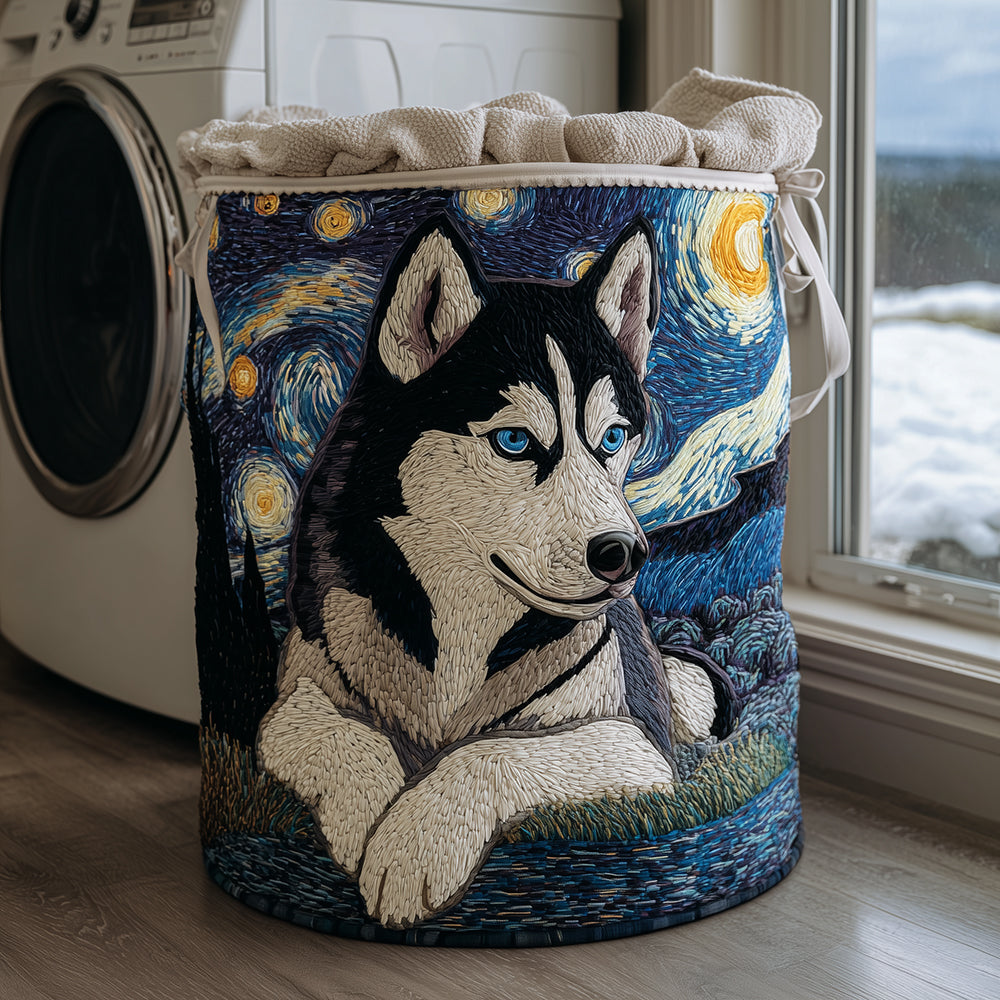 Husky Nights Quilted Laundry Basket Foldable Laundry Basket Husky Related Gifts
