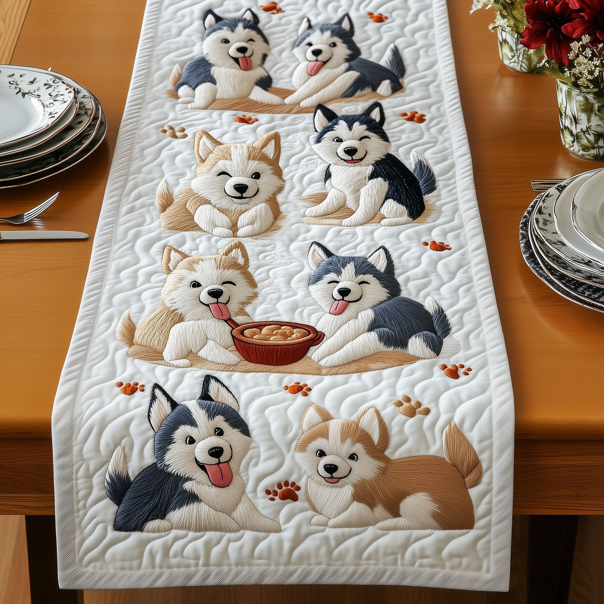 Husky Quilted Table Runner Dining Table Centerpiece Husky Themed Gifts