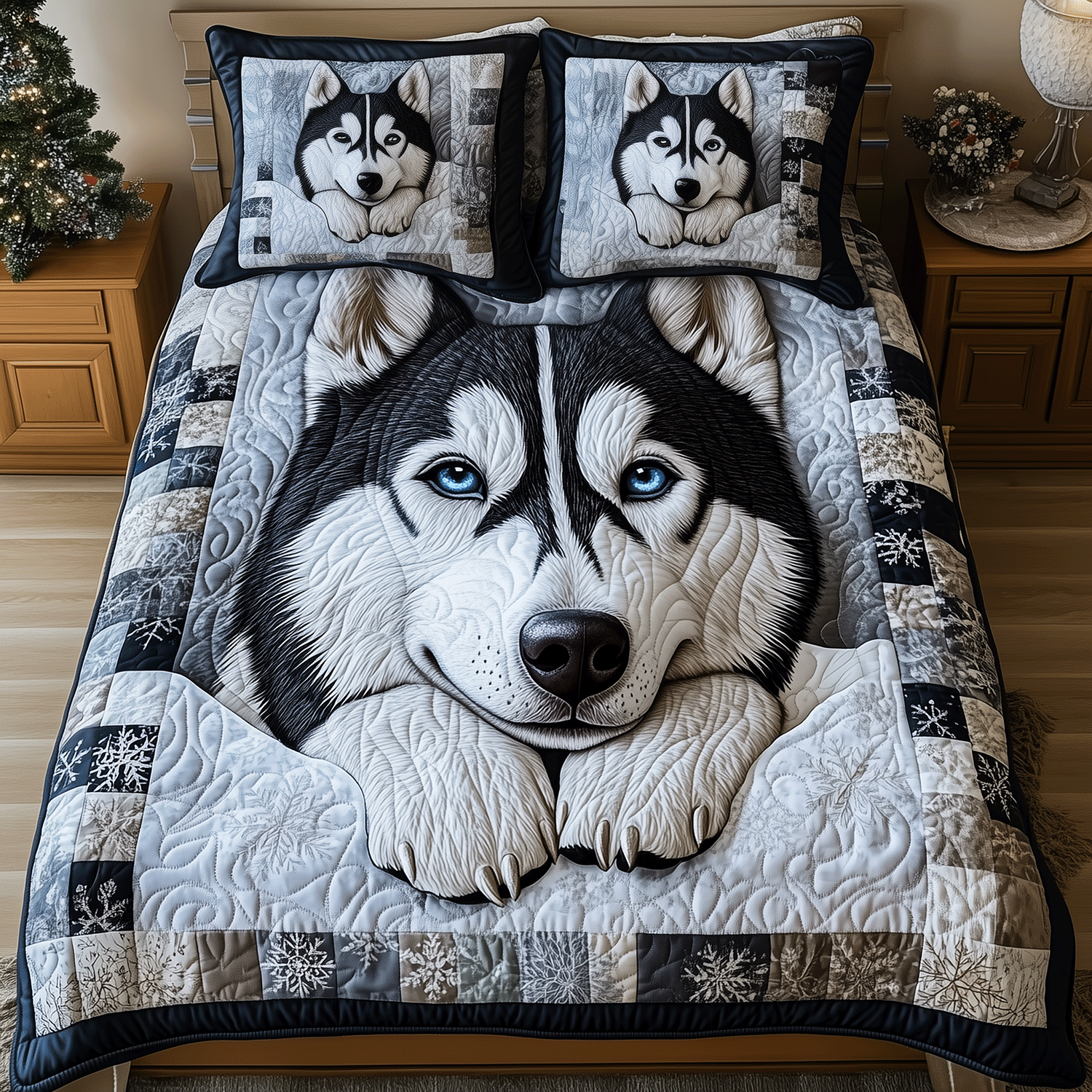 Husky Snowstorm Quilted Bedding Set Best Sheets Ever Gifts For Husky Lovers