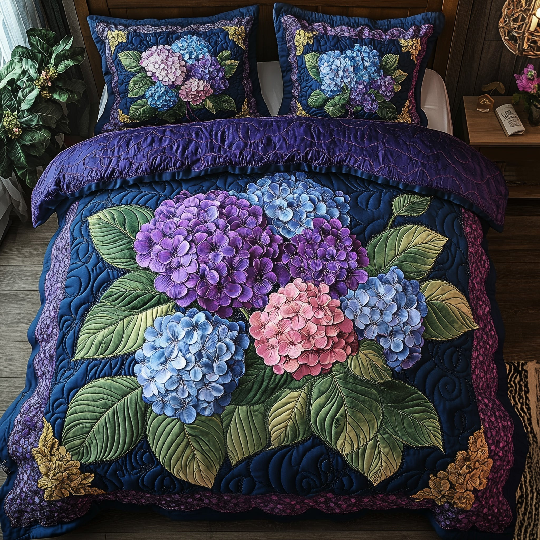 Hydrangea Bloom Elegance Quilted Bedding Set Bedding Decor Mother's Day Delivery Gifts