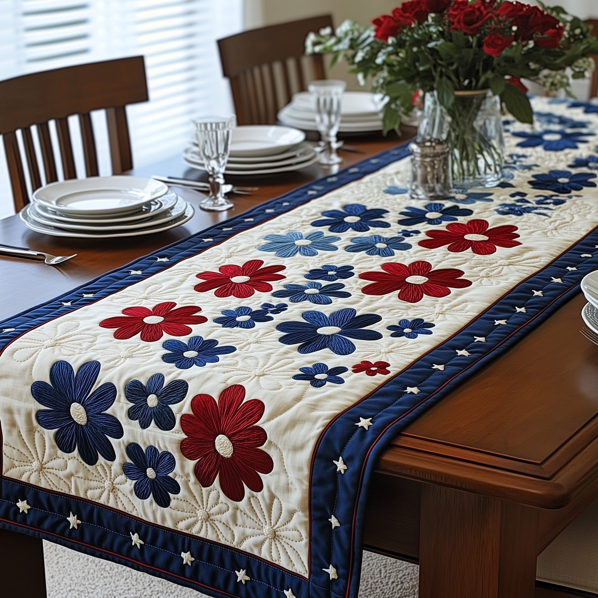 Independence Daisies Quilted Table Runner Patriotic Table Decor Fourth Of July Gift Ideas