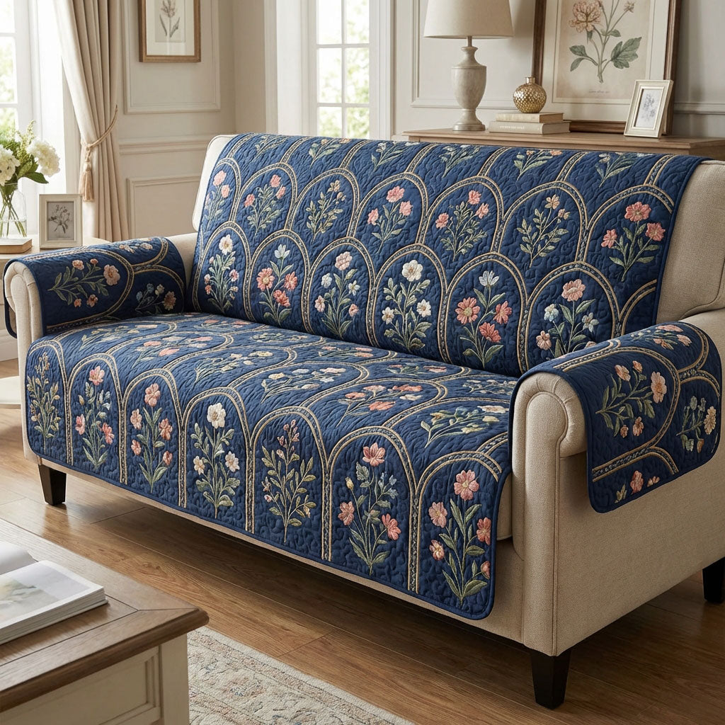 Indigo Garden Tile Quilted Sofa Cover Best Couch Covers Christmas Gifts For Flower Lovers