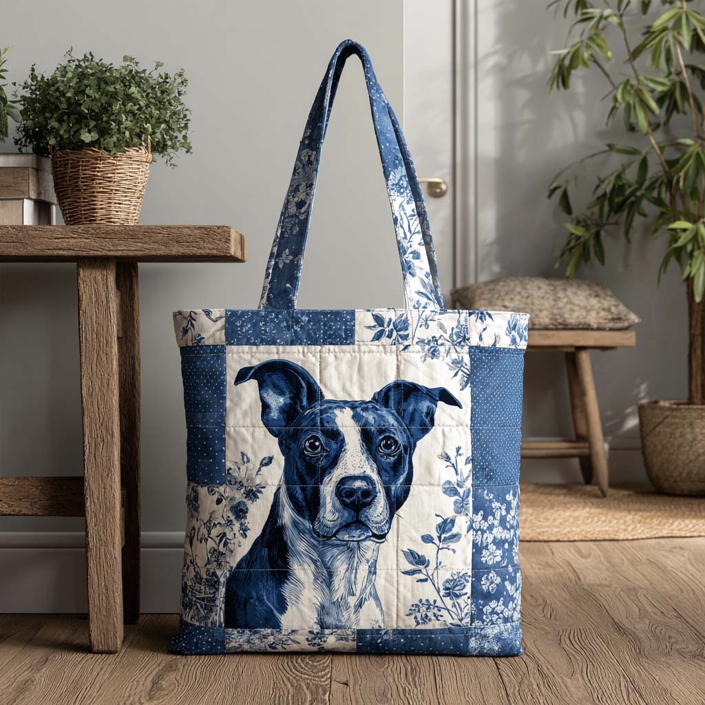 Indigo Pitbull Glow Quilted Tote Bag Best Women's Shoulder Bags Special Mother's Day Gifts For Mom