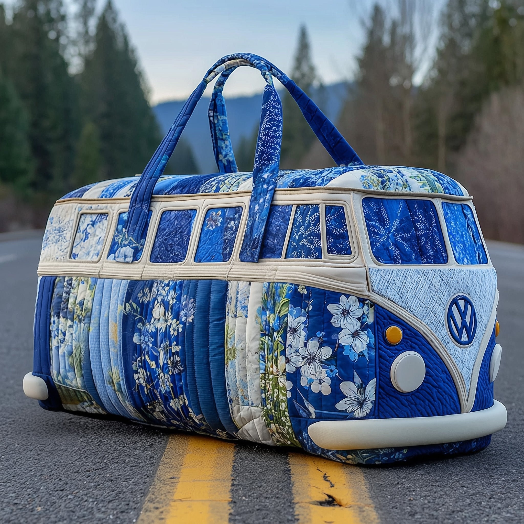 Indigo Van Quilted Duffle Bag Travel Duffel Women Cute Mothers Day Gift Ideas