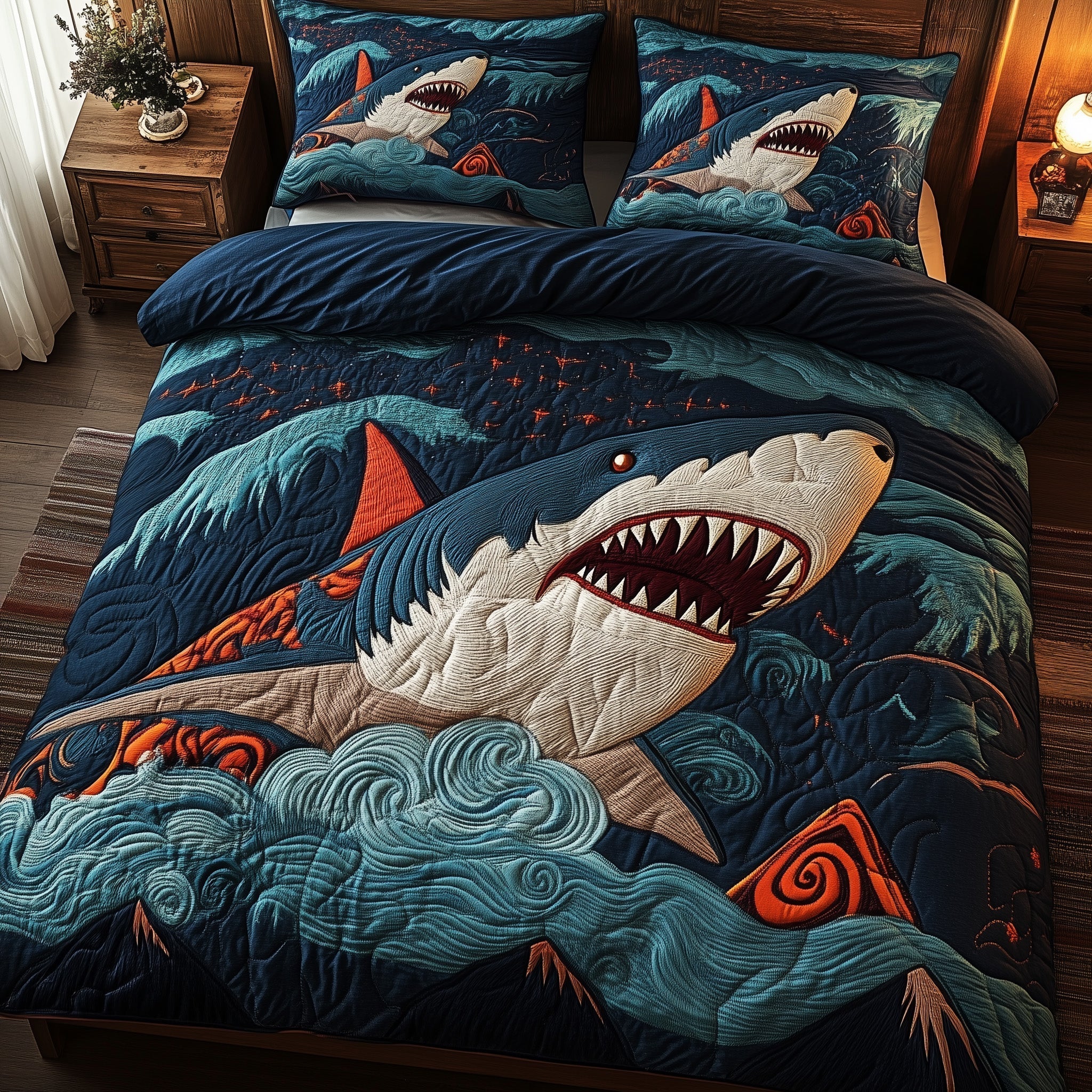Inferno Shark Quilted Bedding Set Best Bedsheets Mummy Gifts From Daughter