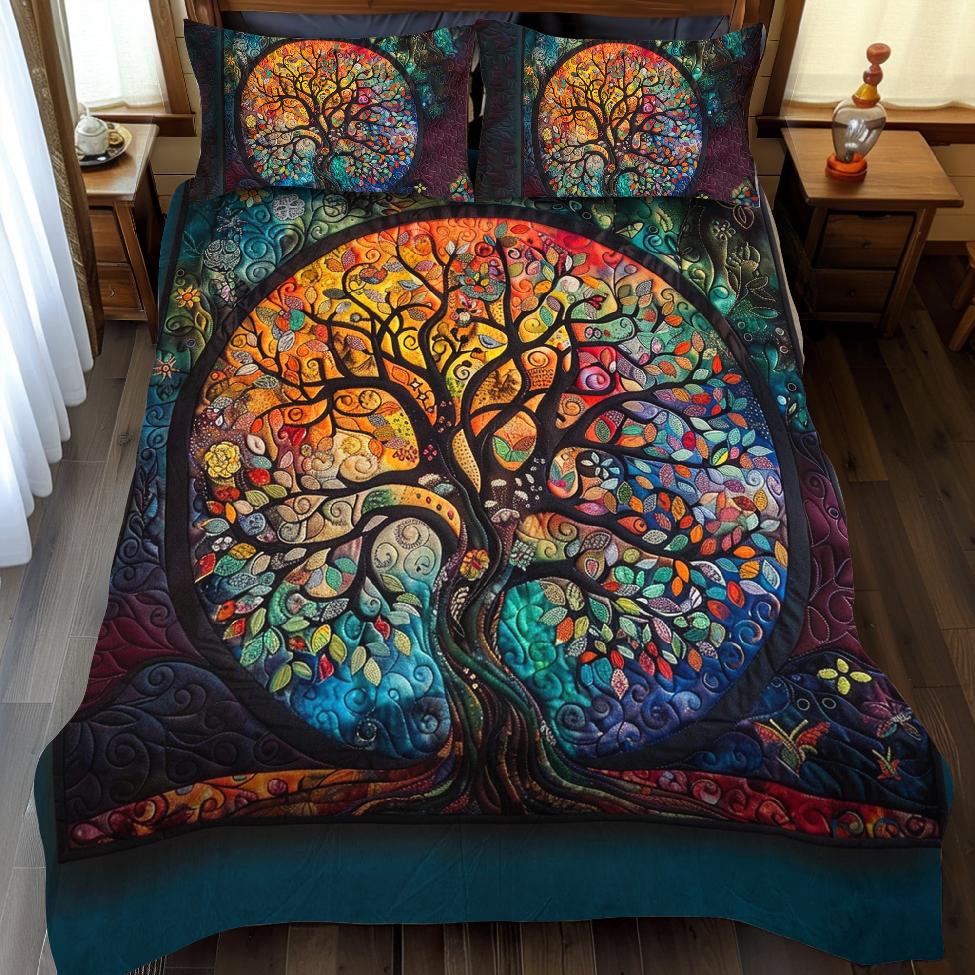 Intricate Celtic Tree of Life Quilted Bedding Set Cute Bed Sheets Tree Of Life Gifts Mother'S Day