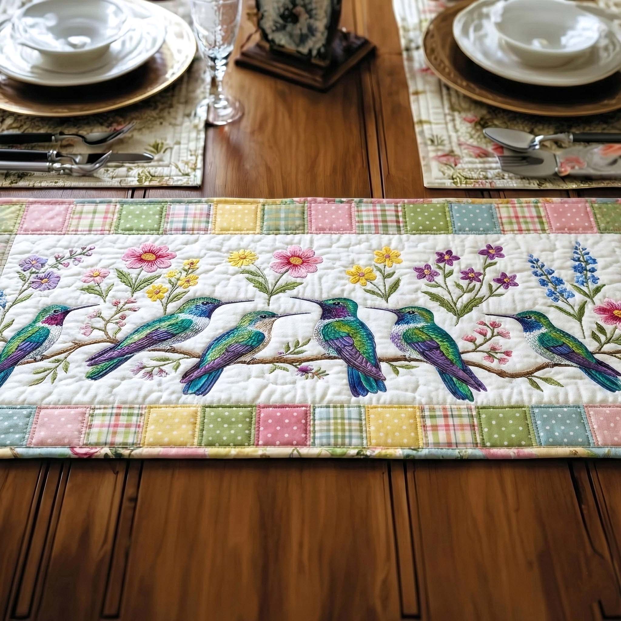 Iridescent Drift Quilted Table Runner Dining Room Centerpieces Hummingbird Feeder Gift