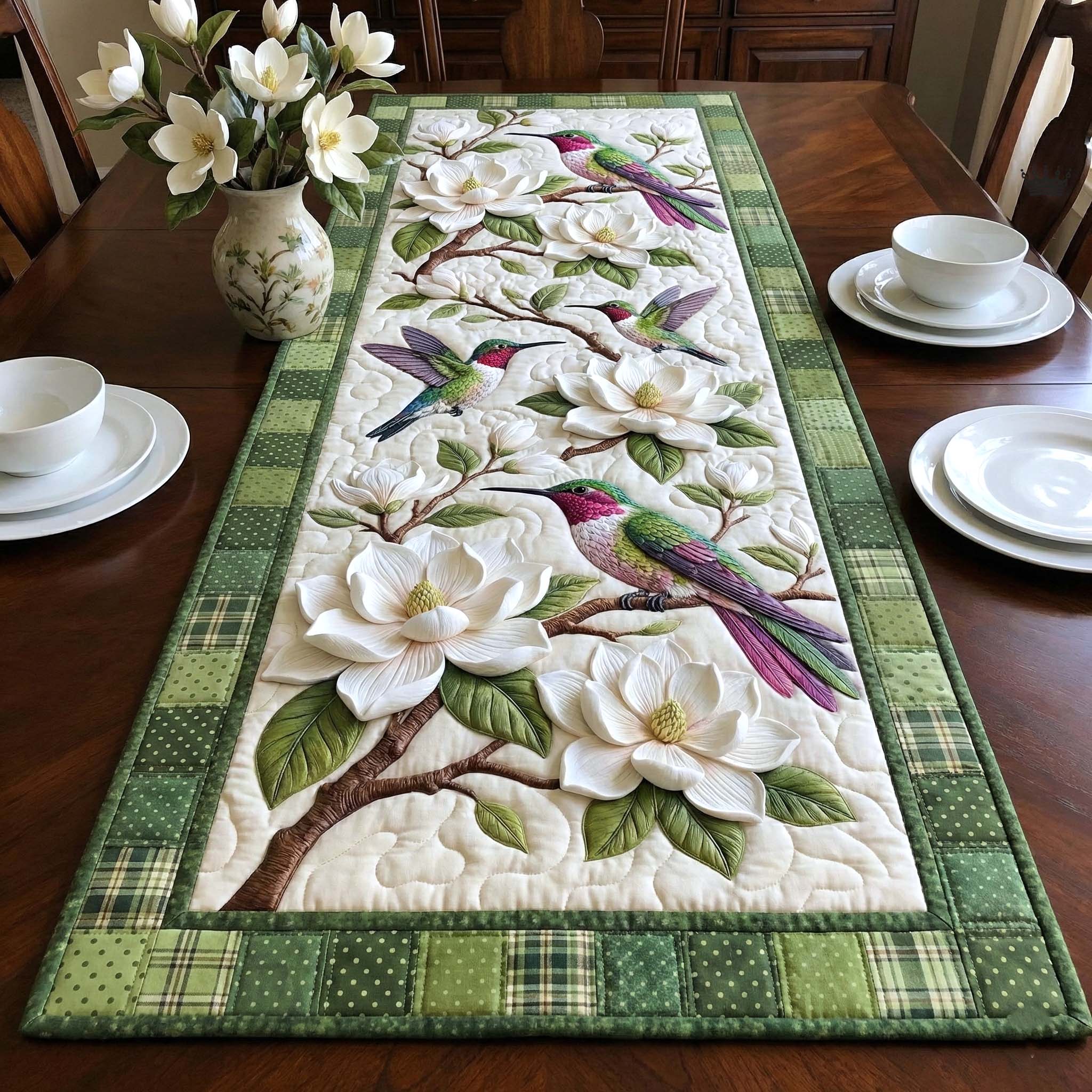 Iridescent Drift Quilted Table Runner Runner Table Mat Hummingbird Themed Gifts