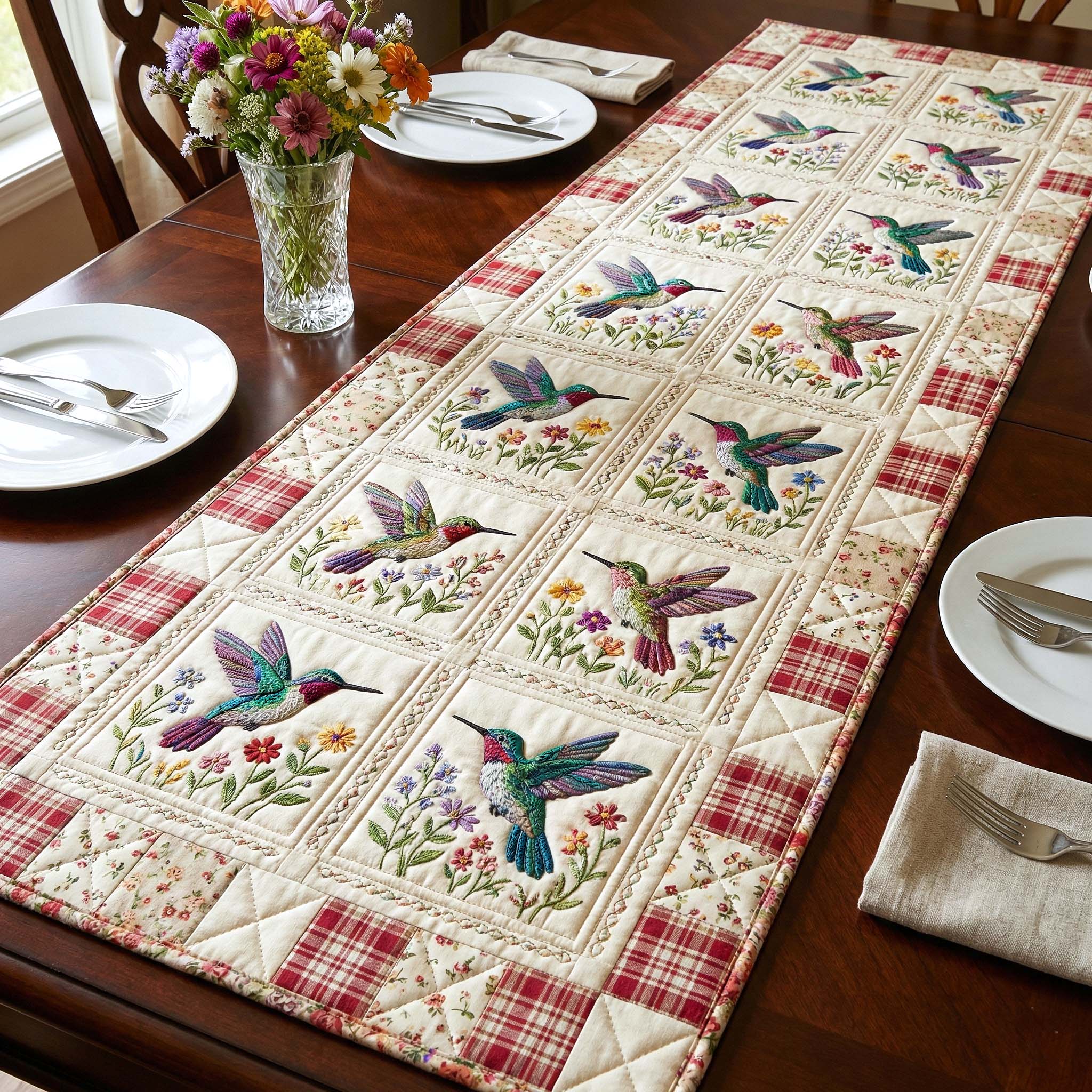 Iridescent Drift Quilted Table Runner Table Mat Runner Unique Hummingbird Gifts