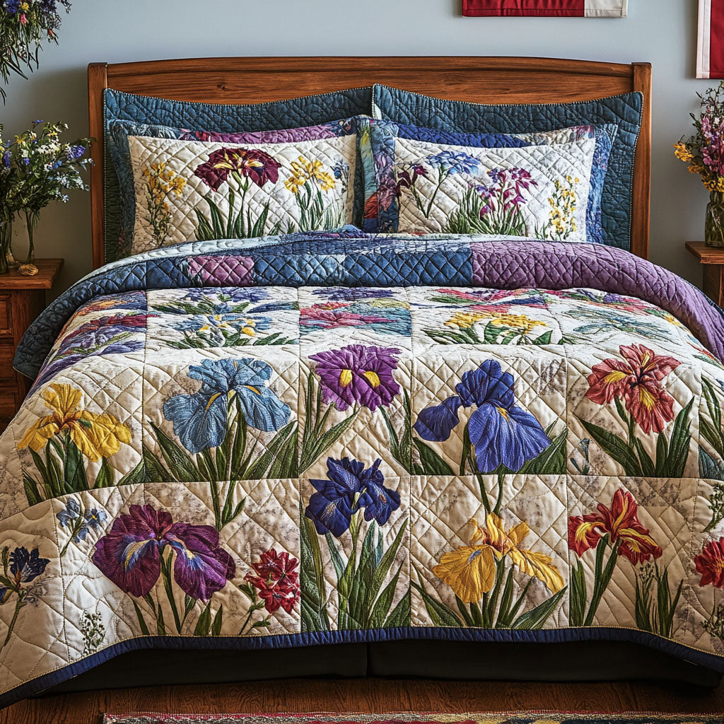 Iris Delight Quilted Bedding Set Cute Boho Comforter Sets Dad Birthday Gifts